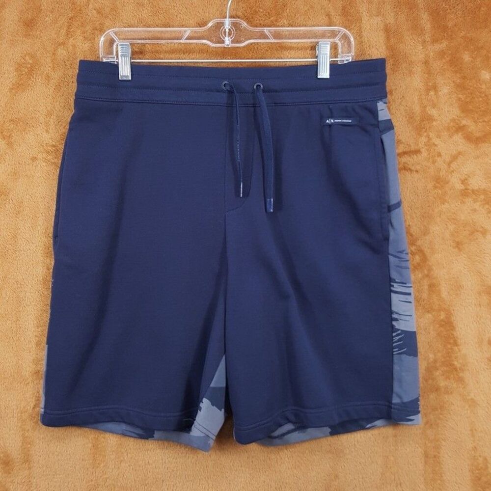 Armani Exchange AX Sweat Shorts Mens Medium Blue Paintbrush Camo Drawstring